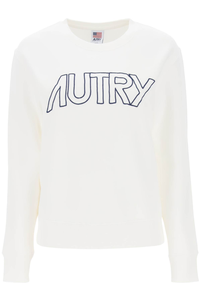 Shop Autry Embroidered Logo Sweatshirt In White (white)