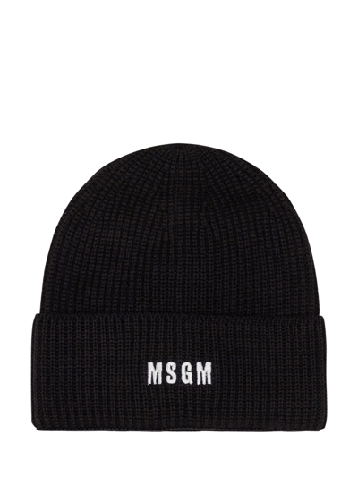 Shop Msgm Beanie With Logo In Black