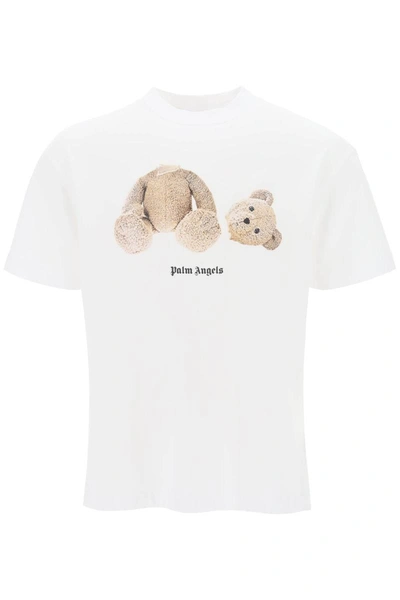 Shop Palm Angels Curved Logo Bear T-shirt In White