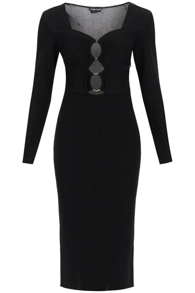 Shop Tom Ford Knitted Midi Dress With Cut-outs In Black