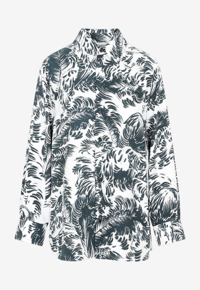 Shop Bottega Veneta Feather Print Silk Shirt In Monochrome