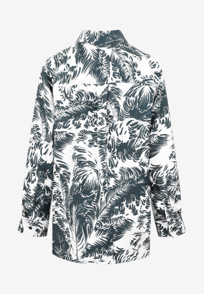 Shop Bottega Veneta Feather Print Silk Shirt In Monochrome