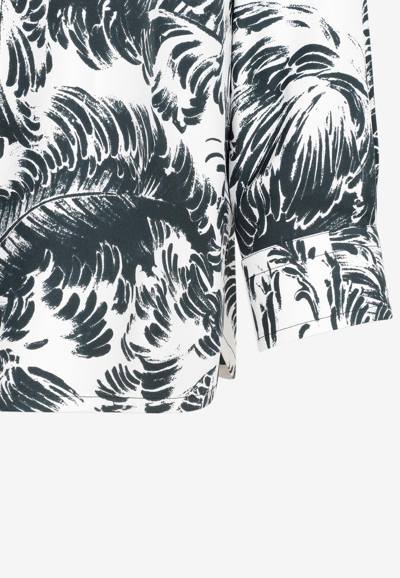 Shop Bottega Veneta Feather Print Silk Shirt In Monochrome