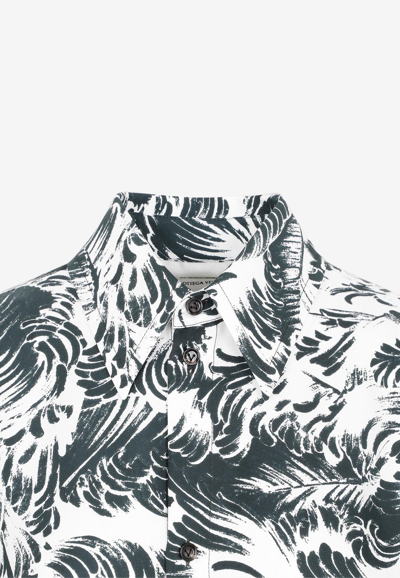 Shop Bottega Veneta Feather Print Silk Shirt In Monochrome