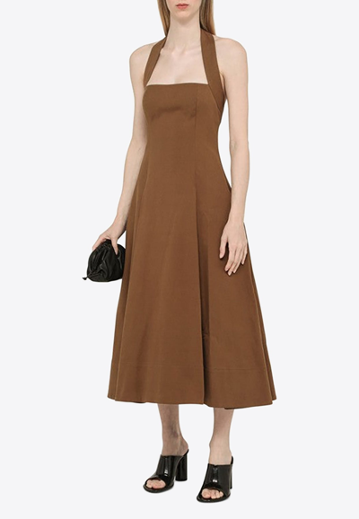 Shop Khaite Flared Sleeveless Midi Dress In Brown