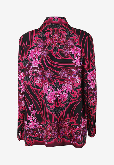 Versace Silk Twill Orchids Print Formal Shirt In Multicolor