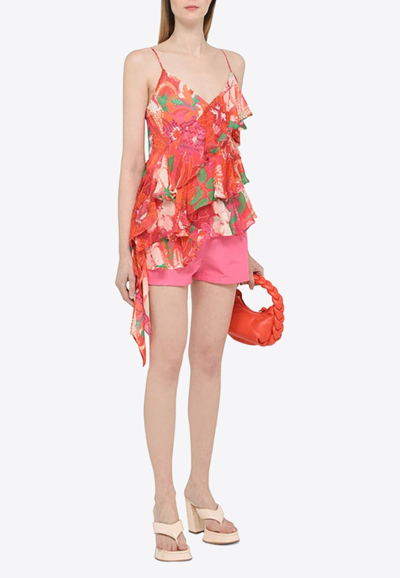 Shop Msgm Floral Top With Ruffles In Multicolor