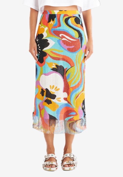 Etro Floral Wave Crochet Midi Skirt In Multicolor