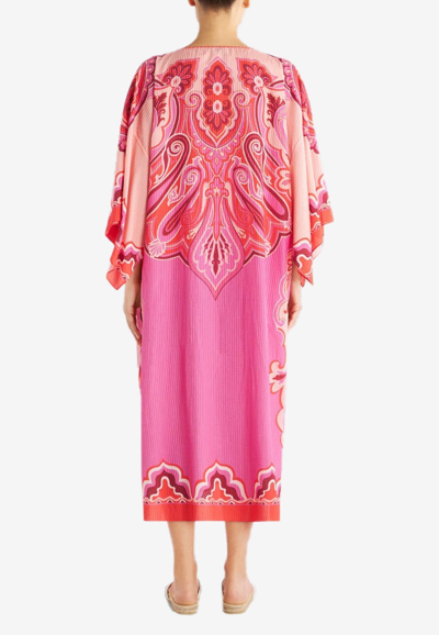 Etro Engineered Paisley Wave-print Midi Caftan Dress In Pink