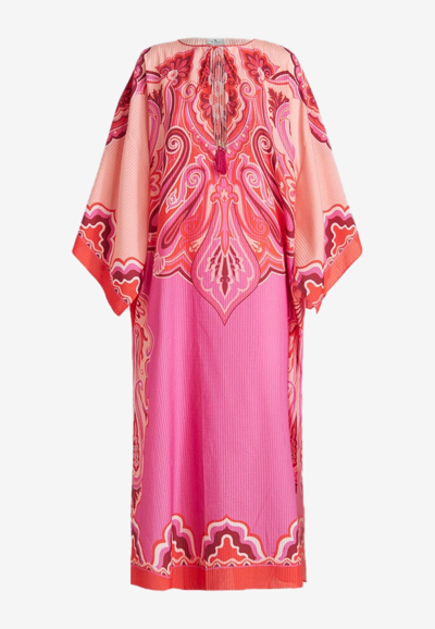 Etro Engineered Paisley Wave-print Midi Caftan Dress In Pink
