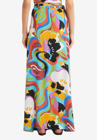 Etro Long Wrap Skirt With Floral Waves In Multicolor