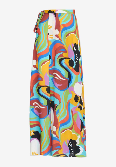 Etro Long Wrap Skirt With Floral Waves In Multicolor