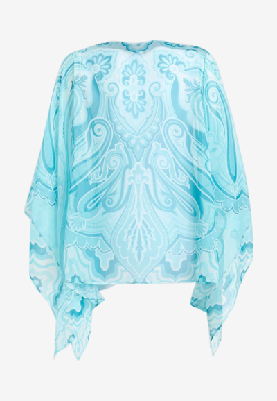 Etro Printed Asymmetric Poncho In Blue