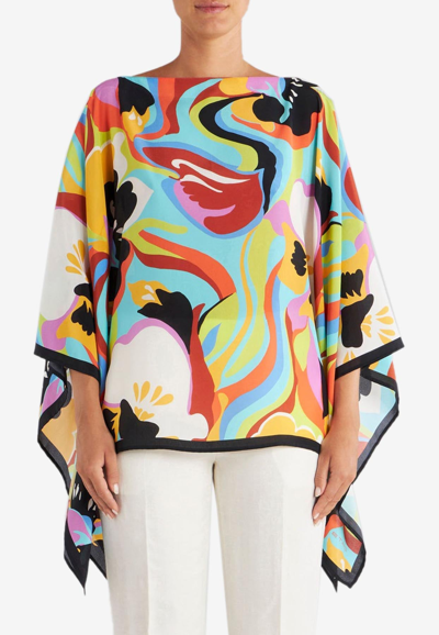 Shop Etro Floral Wave Silk Poncho In Multicolor