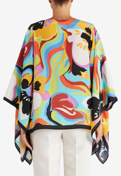 Shop Etro Floral Wave Silk Poncho In Multicolor