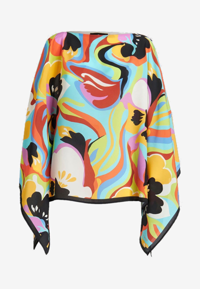 Shop Etro Floral Wave Silk Poncho In Multicolor