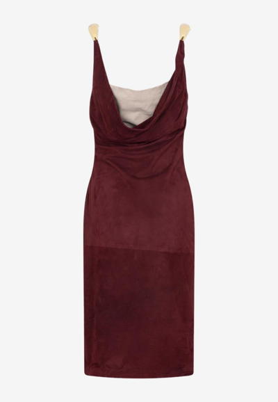 Shop Bottega Veneta Fluid Suede Sleeveless Knee-length Dress In Mahogany