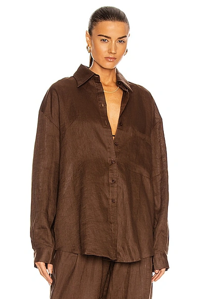 Shop Aexae Linen Woven Shirt In Brown