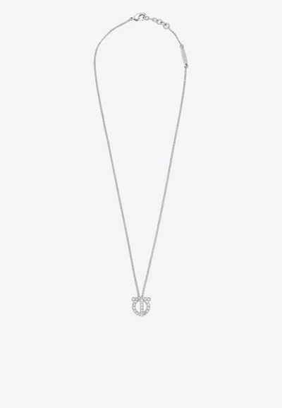 Shop Ferragamo Gancini 3d Crystal-embellished Necklace In Silver