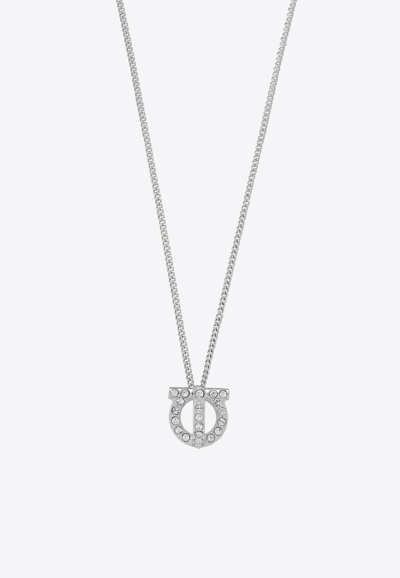 Shop Ferragamo Gancini 3d Crystal-embellished Necklace In Silver