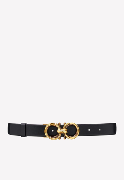 Ferragamo Gancini Buckle Belt In Calf Leather In Black