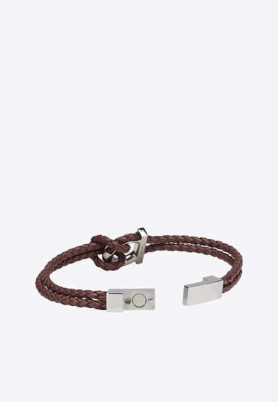 Shop Ferragamo Gancini Calf Leather Braided Bracelet In Brown