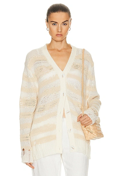 Acne Studios Striped Distressed Cardigan With In Off White & Ecru