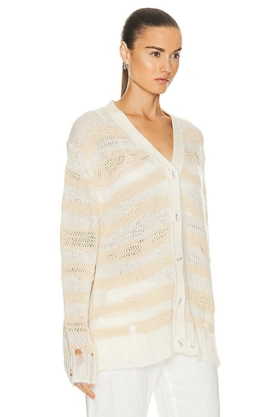 Acne Studios Striped Distressed Cardigan With In Off White & Ecru