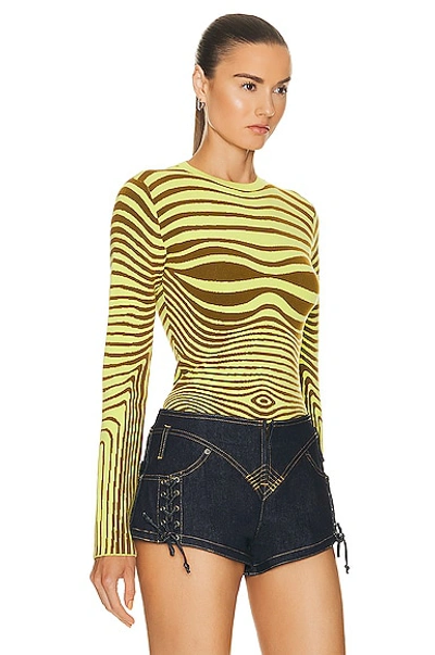 Shop Jean Paul Gaultier Morphing Stripes Long Sleeve Top In Khaki & Lime