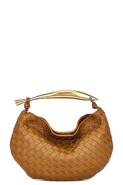 Shop Bottega Veneta Sardine Top Handle Bag In Acorn & Muse Brass