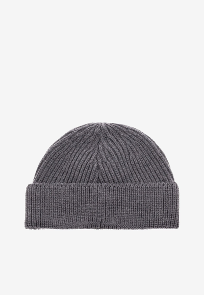 Ferragamo Gancini Embroidered Wool Beanie In Gray
