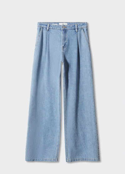 Shop Mango Straight Pleated Jeans Medium Blue