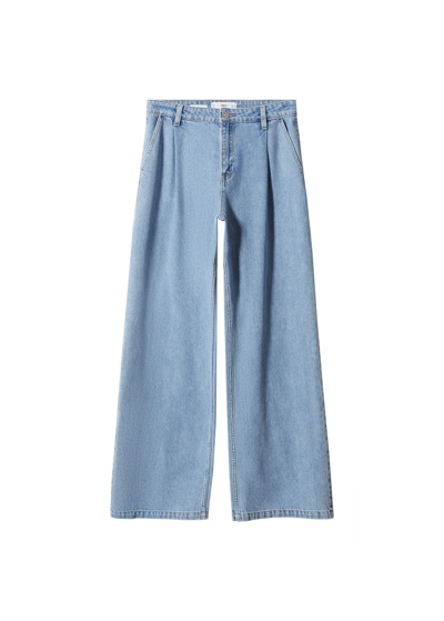 Shop Mango Straight Pleated Jeans Medium Blue