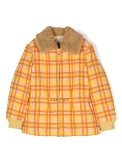 Shop Gucci Checkered Wool Bomber Jacket In Yellow