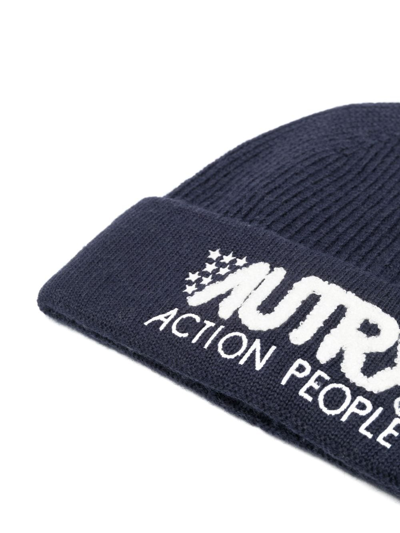 Shop Autry Embroidered-logo Knitted Beanie In Blue