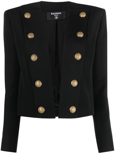 Shop Balmain Fitted Wool Jacket In Black