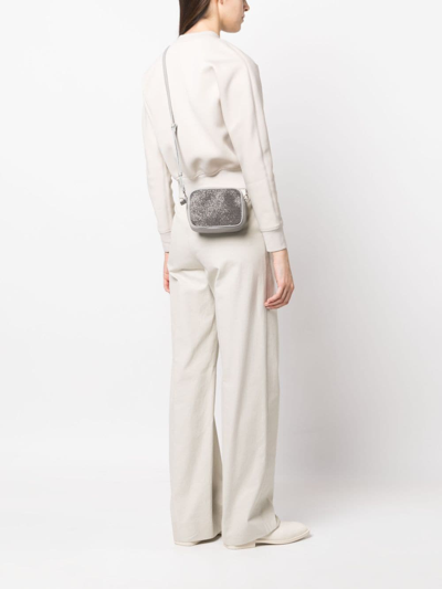 Shop Fabiana Filippi Rhinestone-embellished Crossbody Bag In Grey