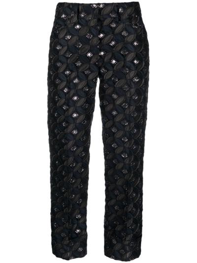 Fabiana Filippi Patterned-jacquard Cropped Trousers In Blue
