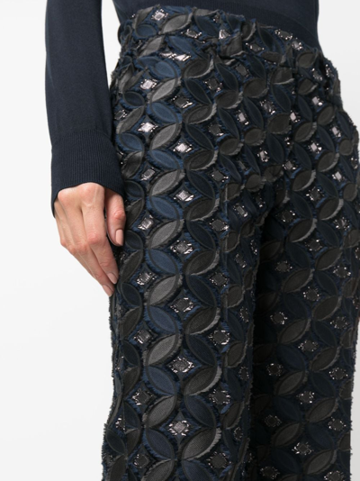 Fabiana Filippi Patterned-jacquard Cropped Trousers In Blue