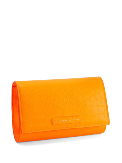 Shop Giuseppe Zanotti Wendy Crocodile-effect Clutch Bag In Orange