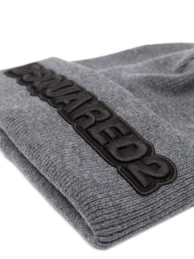 Shop Dsquared2 Embroidered-logo Knitted Beanie In Grey