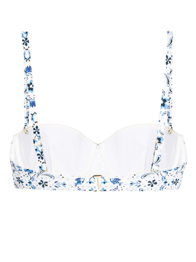 Shop Tory Burch Graphic-print Balconette Bikini Top In White