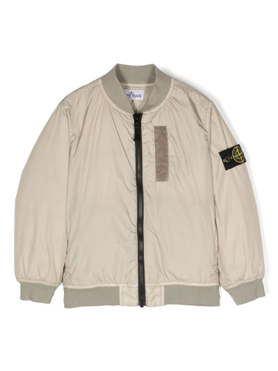 Shop Stone Island Junior Compass-patch Padded Bomber Jacket In Neutrals