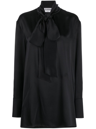 Shop Jil Sander Pussy Bow Silk-satin Blouse In Black
