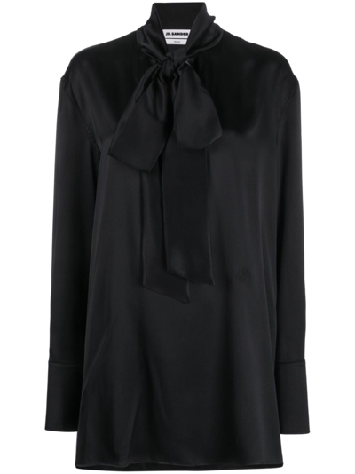 Jil Sander Friday P.m. Pussy-bow Silk Shirt In Black