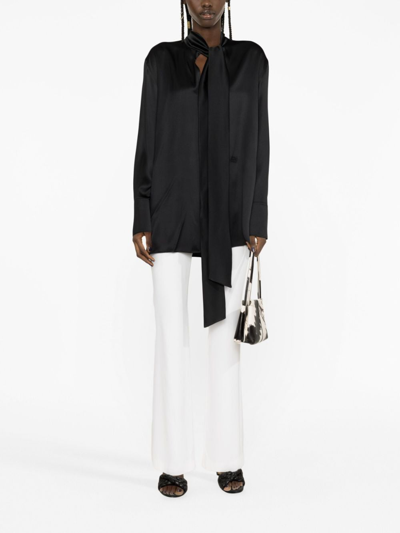 Shop Jil Sander Pussy Bow Silk-satin Blouse In Black