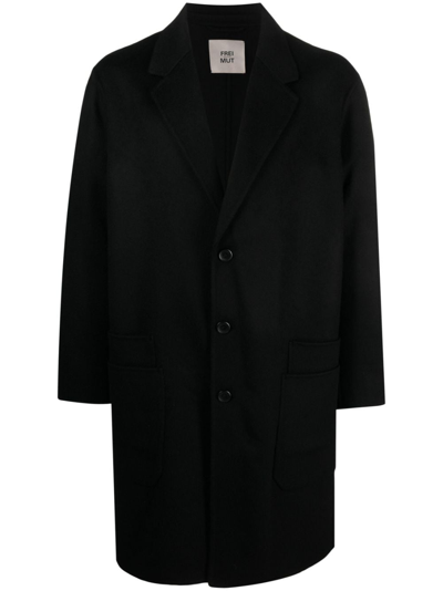Frei-mut Single-breasted Wool Coat In Black