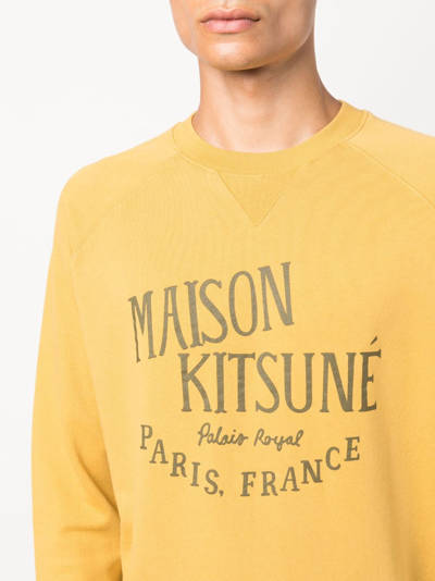Shop Maison Kitsuné Logo-print Crew-neck Sweatshirt In Yellow