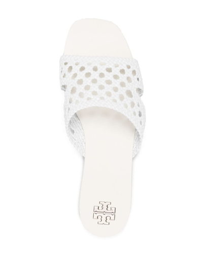 Shop Tory Burch Laser-cut Leather Mules In White