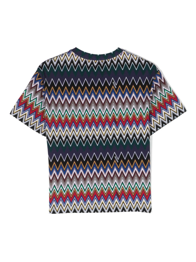 Shop Missoni Zigzag-print Stretch-cotton T-shirt In Blue
